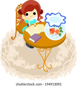 The girl who enjoys reading with a goldfish.
