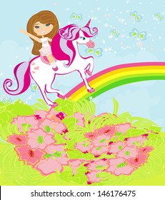 The girl who goes on the sky on a winged unicorn 