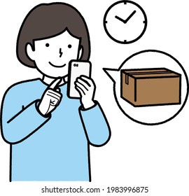 A girl who handles luggage procedures on her smartphone