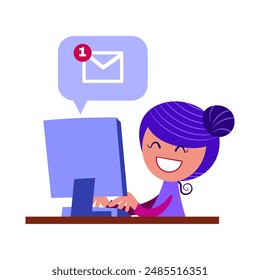 Girl who is happy receiving an e-mail