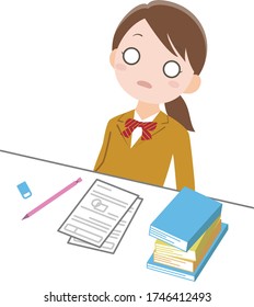 A girl who is heading to the desk but is not willing to study.