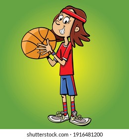 girl who holds a basketball and enjoys training in that sport