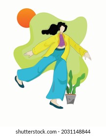 The girl who likes to play with flowers in the garden while dancing, whistling and twirling among the plants