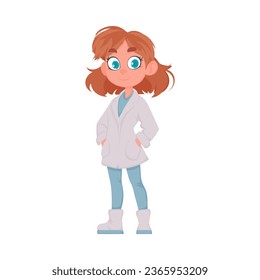 The girl who is a medic looks funny and cute while wearing her uniform. Vector Illustration.