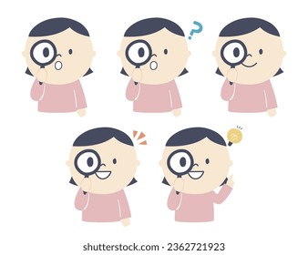 The girl who observes it with a magnifying glass, set, question mark, solution, discovery