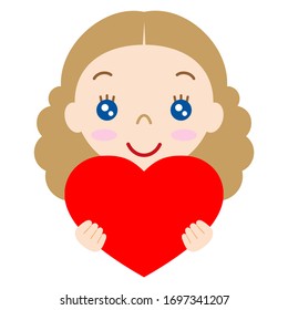 A girl who presents a red heart. Cartoon character illustration.