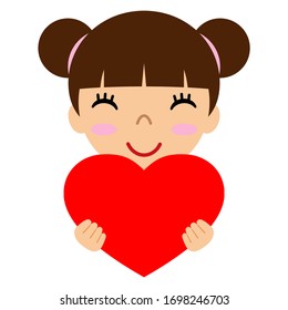 A girl who presents a red heart. Cartoon character illustration.