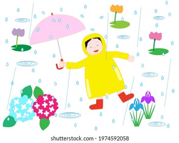 A girl who rejoices when it rains. - Shutterstock ID 1974592058