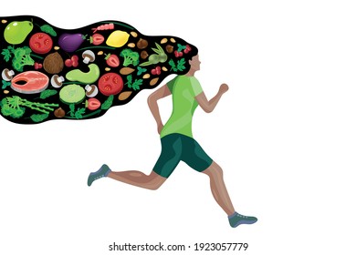 The girl who runs on a white background. Proper nutrition, weight loss. Vector illustration.
