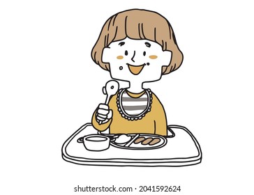 A girl who started eating with her own spoon
