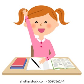 The girl who studies,Raising hands