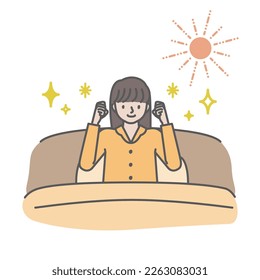 A girl who wakes up refreshed in the morning and is in good physical and mental condition