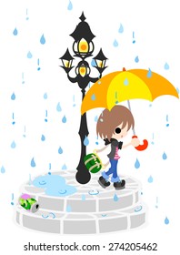 The girl who walks the town where it rains in a season of the rainy season