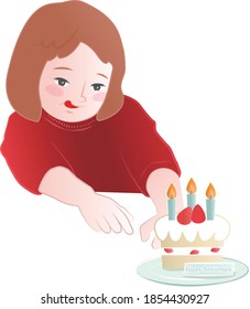 A girl who wants to eat cake. Anniversary.