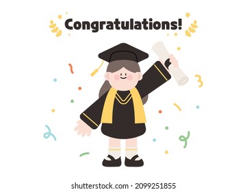 girl who wearing graduation robe on graduation day holding diploma