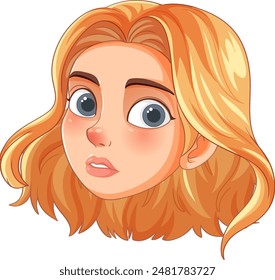 A girl with wide eyes and blonde hair