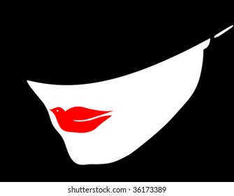 Girl in a wide hat with lips looking like a bird