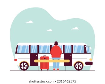 Girl will Go on Vacation, Waiting for The Arrival of The Bus for Trip to Tourist Attractions