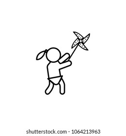 a girl with a windmill fan icon. Element of baby and toys for mobile concept and web apps. Thin line  icon for website design and development, app development. Premium icon on white background