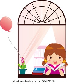 The girl in the window reading