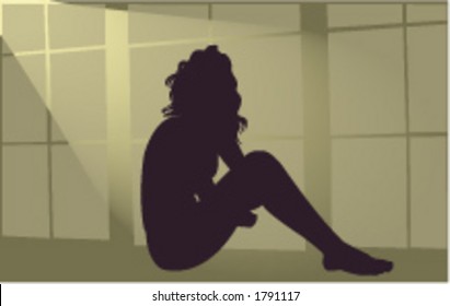 Girl & Window - vector illustration