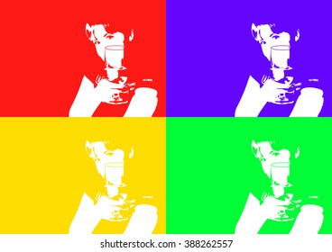 the girl with the wine glass in the style of pop art