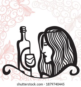 Girl and wine. Vector illustration