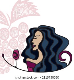 Girl and wine. Vector illustration