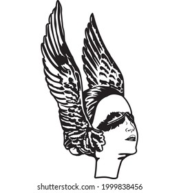 Girl with wings on her head and closed eyes