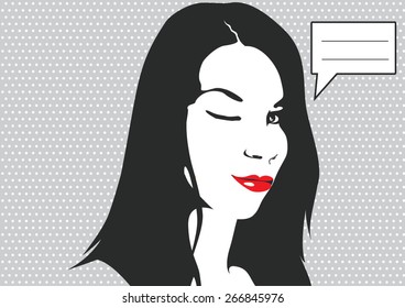 Girl winking, red lips

