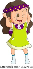 The girl is winking at someone and wearing a flower crown of illustration