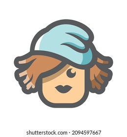 Chica en invierno sombrero azul Icono vector Ilustración de dibujos animados