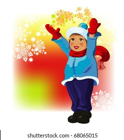 girl in winter cloth with snowflakes