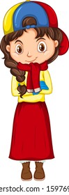 Girl in winter clothes on isolated background illustration