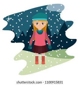 girl with winter clothes and snowing weather