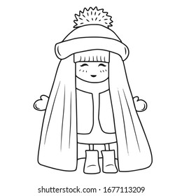 A girl in winter clothes . Vector design for banners and postcards.Coloring