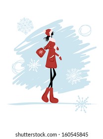 Girl in winter coat for your design