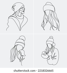 Girl in winter hat - continuous line drawing