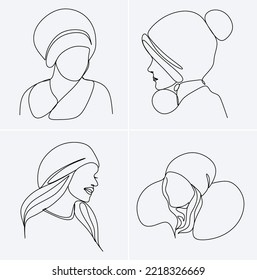 Girl in winter hat - continuous line drawing
