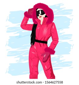 Girl In A Winter Ski Suit. Vector Art