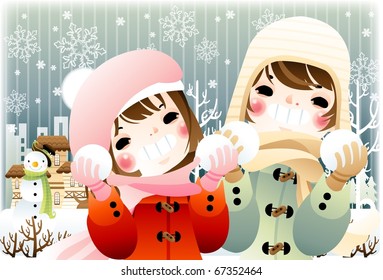 Girl in Winter Town