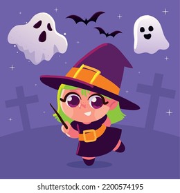 girl in witch costume for halloween