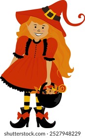 Girl in a witch costume for Halloween