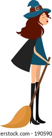 Girl in a witch costume, illustration, vector on a white background.