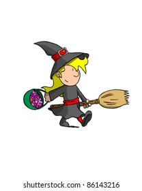 Girl In Witch Costume (Vector)