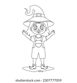 Girl in witch costume, vector illustration
