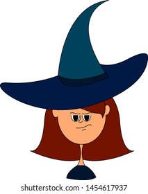 Girl with witch hat, illustration, vector on white background.
