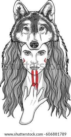 Girl Wolf Tattoo Stock Vector Royalty Free 606881789 Shutterstock