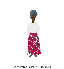 Girl Woman african clothing apparel character illustration. Female inspiration graphic design typography element. Hand drawn sticker Simple vector symbol Black people life dhuku head wrap