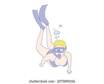 girl or woman free diver , Freediving  in swimwear 